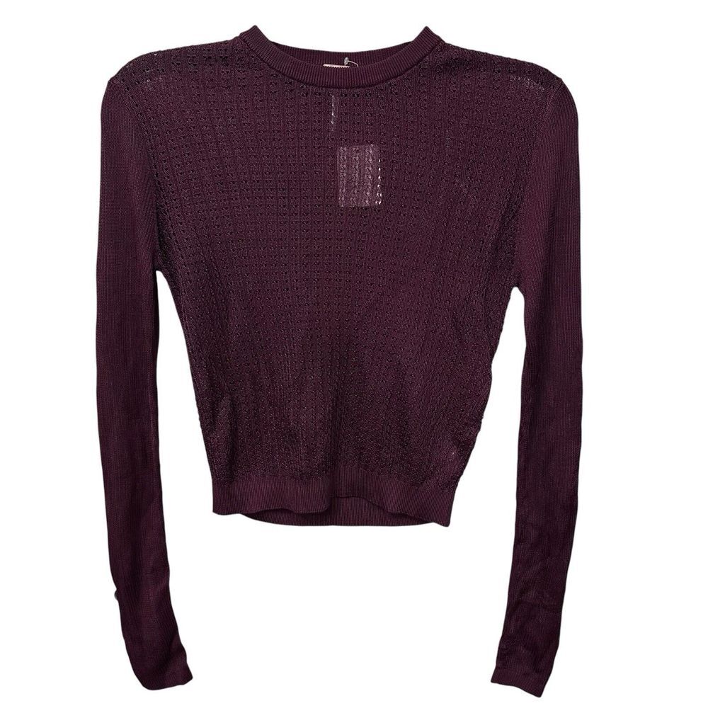 Free People‎ H20 Garnet Red Mesh Knit Crewneck Pullover Sweater Top Size XS NWT